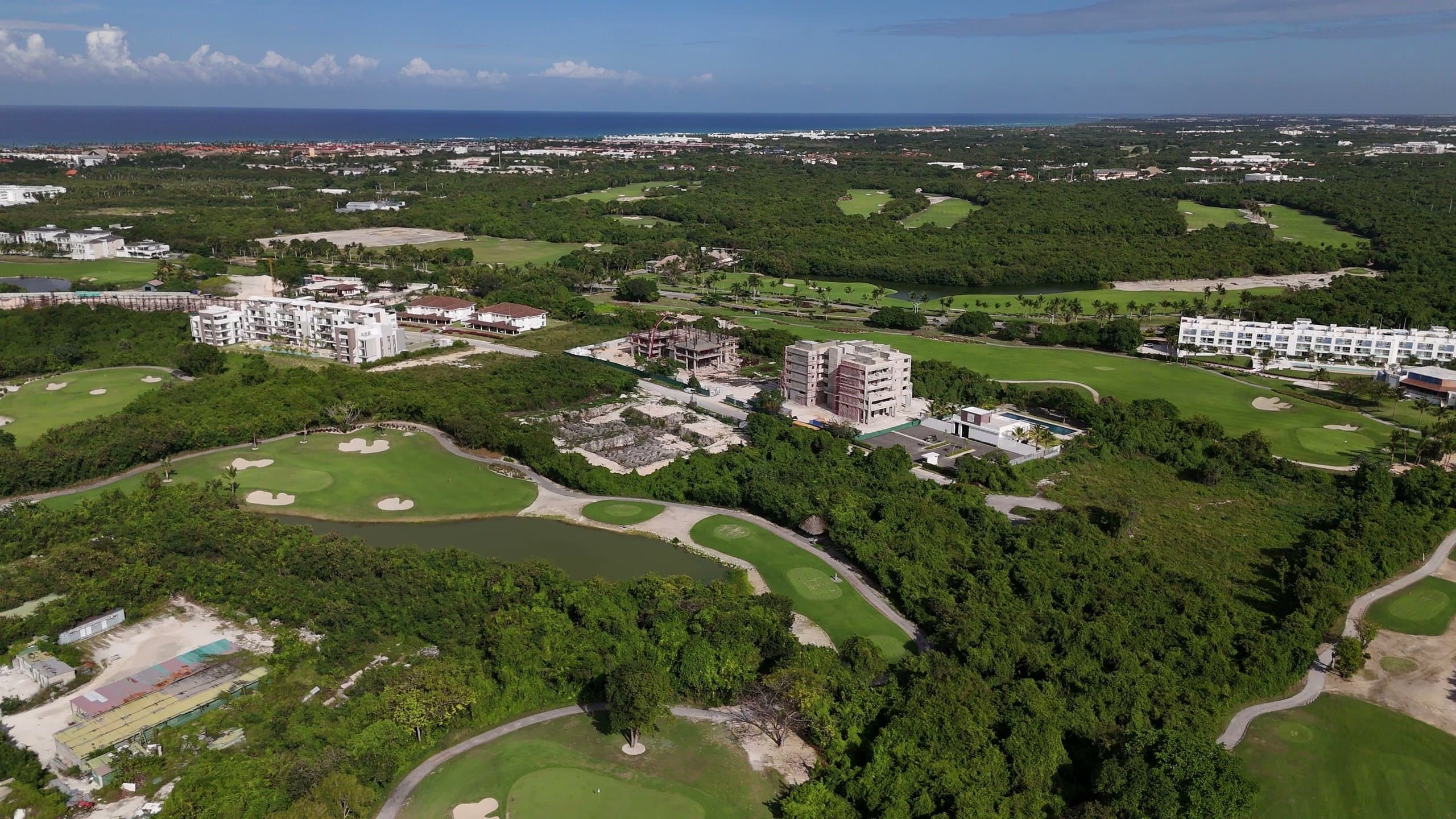 Aerial view of the Cana Bay resort community and golf course